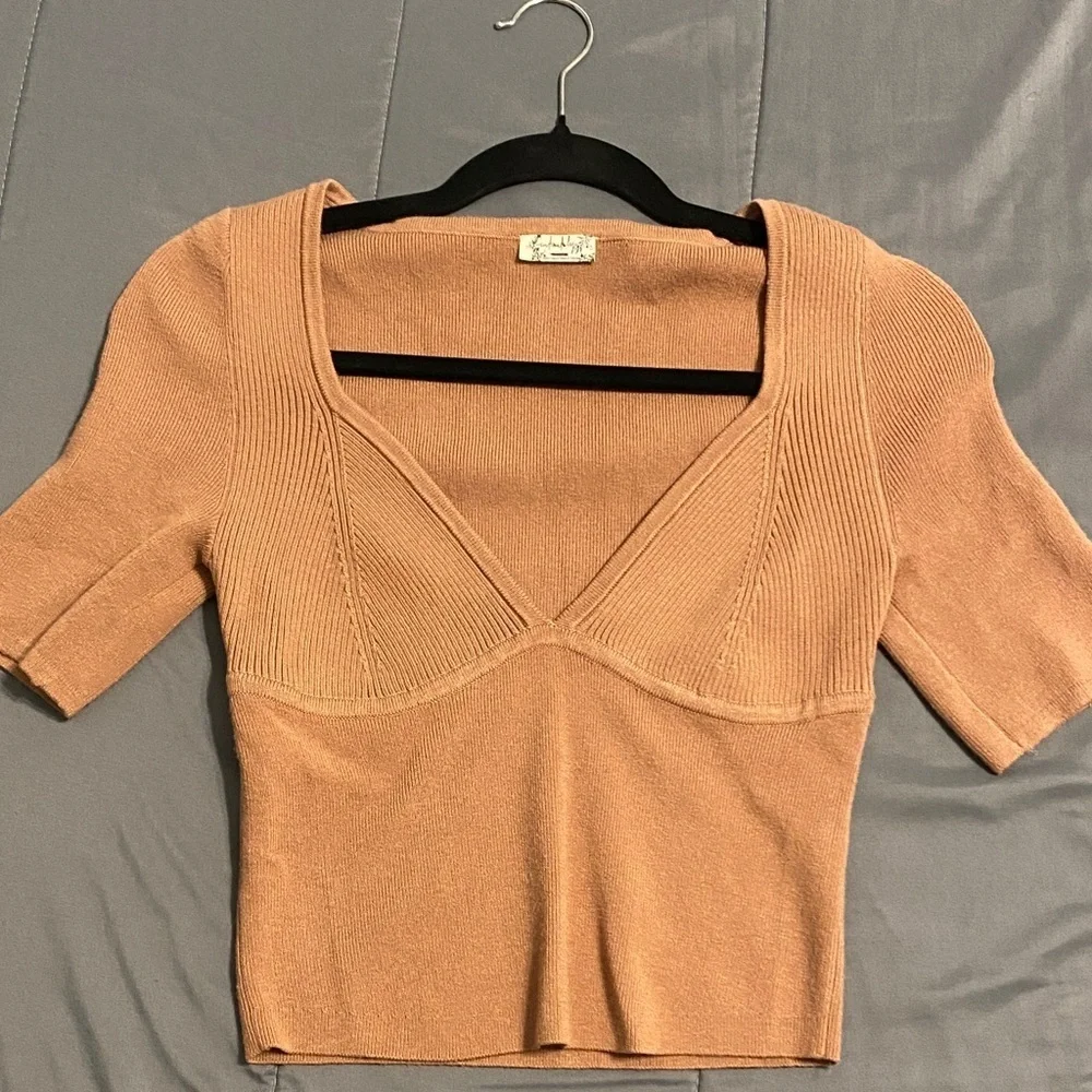 Free People Tan Knit Blouse free people intimately